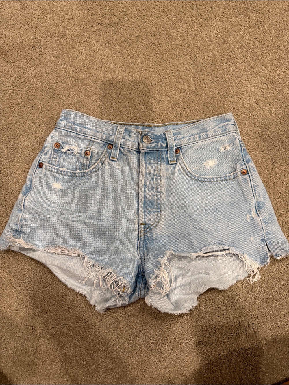 High-Rise Light Blue Distressed Denim Shorts for Women